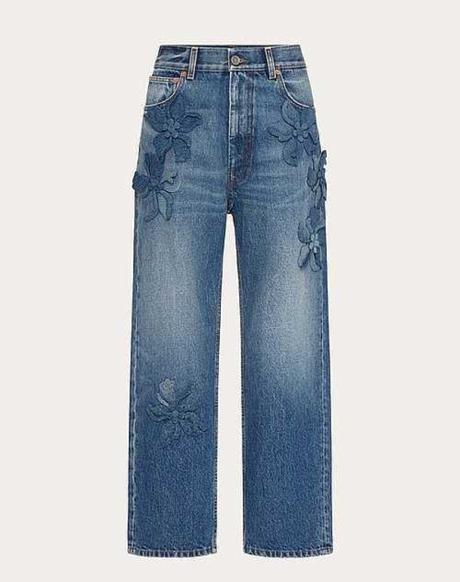 Valentino Embroidered Medium Blue Pants | Denim