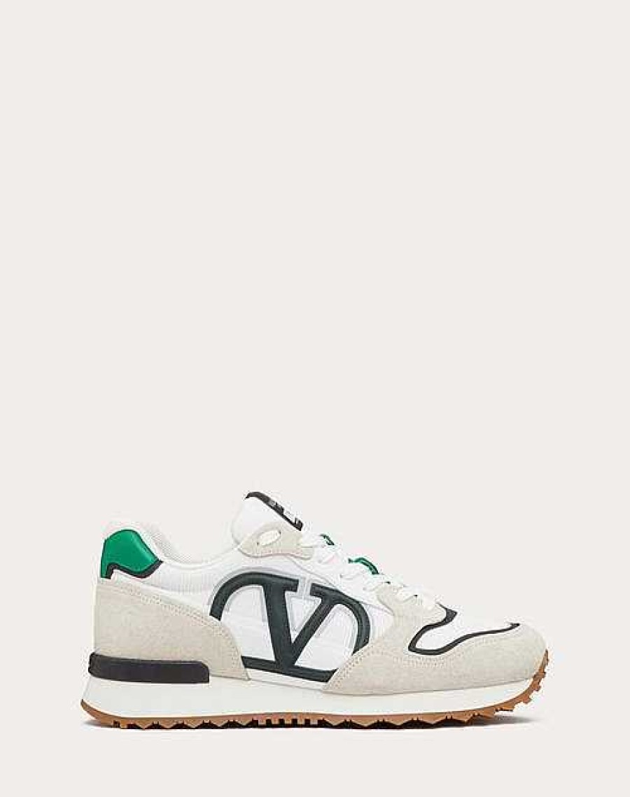 Valentino Vlogo Pace Low-Top Sneaker In Split Leather, Fabric And Calf Leather | Sneakers