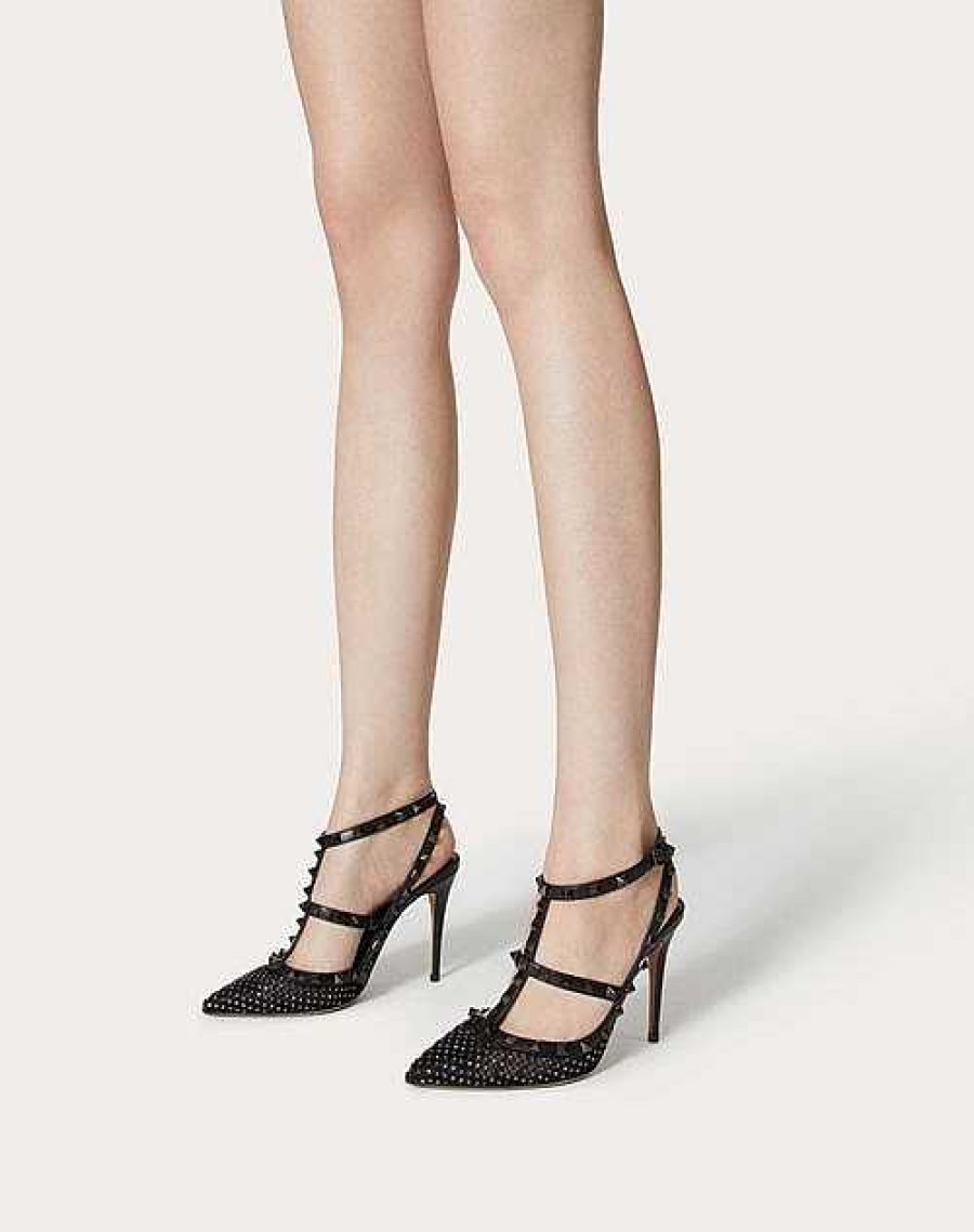 Valentino Rockstud Mesh Pump With Crystals And Straps 100Mm | Pumps