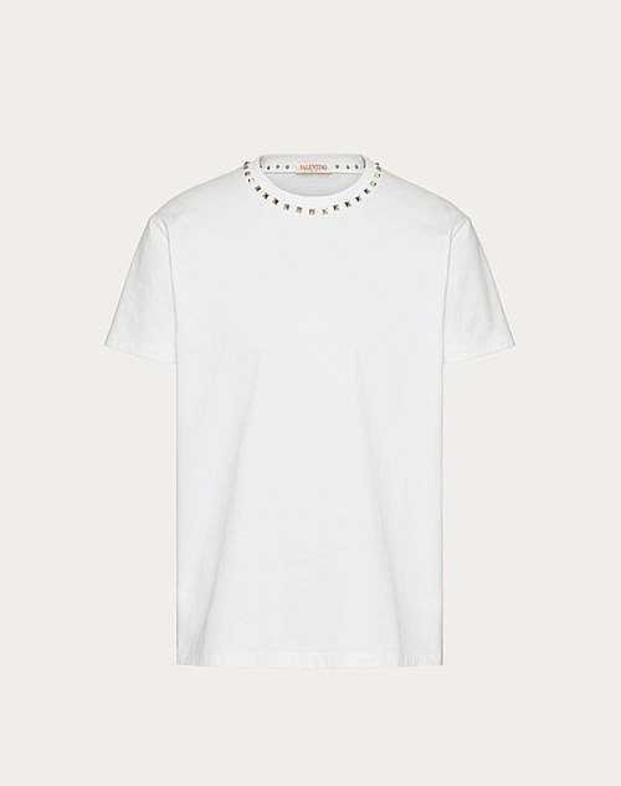 Valentino Cotton Crewneck T-Shirt With Untitled Studs | T-Shirts And Sweatshirts