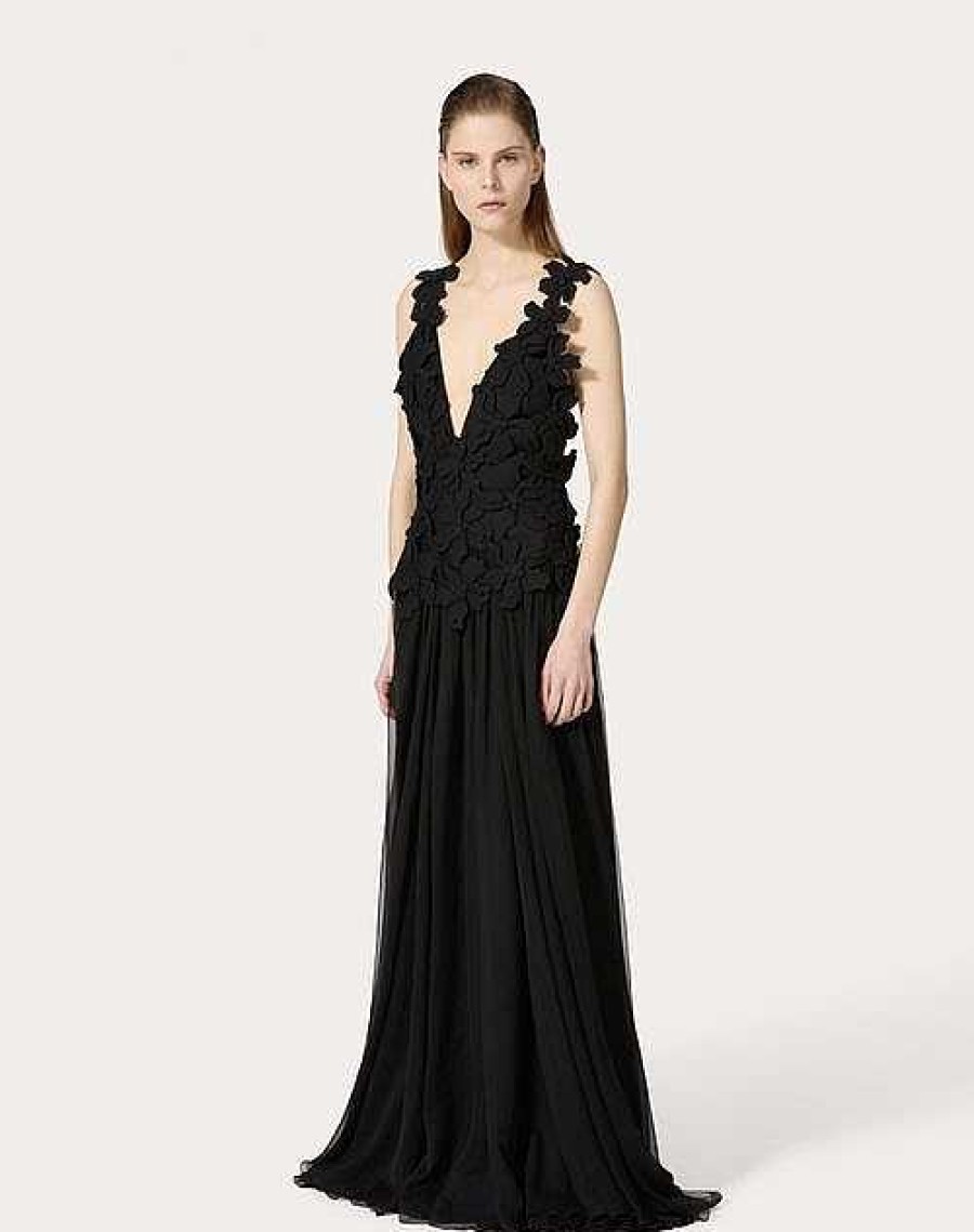 Valentino Embroidered Crepe Couture Long Dress | Gowns