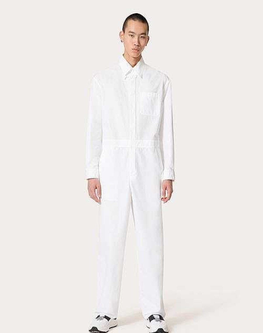 Valentino Cotton Poplin Jumpsuit With Flower Embroidery | Pants And Shorts