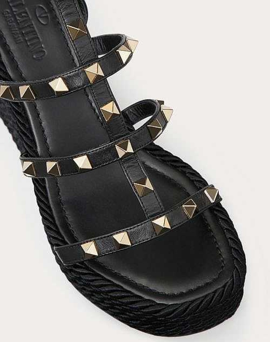 Valentino Rockstud Ankle Strap Wedge Sandal In Calfskin Leather 95 Mm | Espadrilles And Wedges