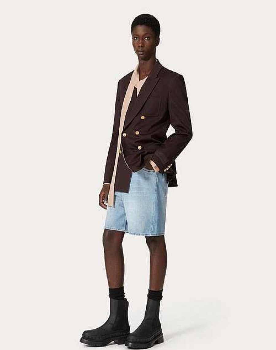 Valentino Bermuda Shorts With Embossed Vlogo Signature | Denim