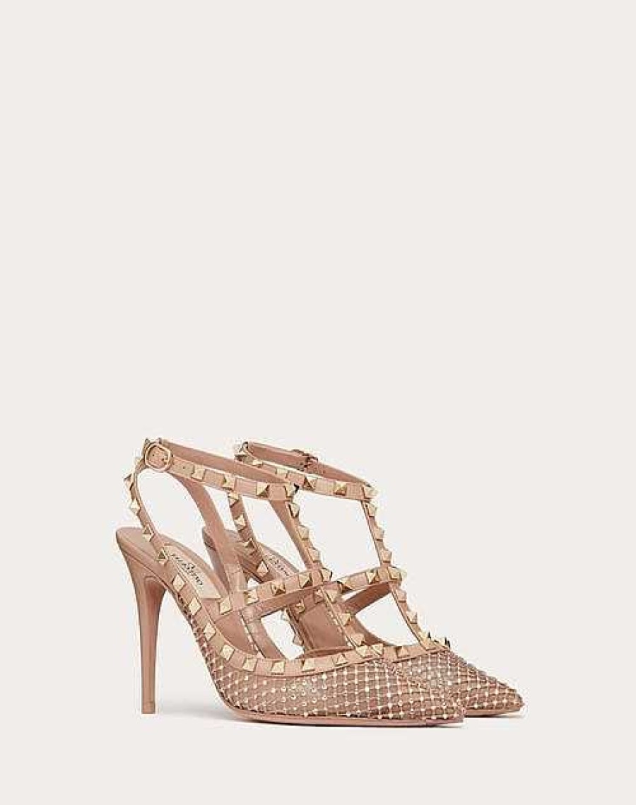 Valentino Rockstud Mesh Pump With Crystals And Straps 100Mm | Pumps