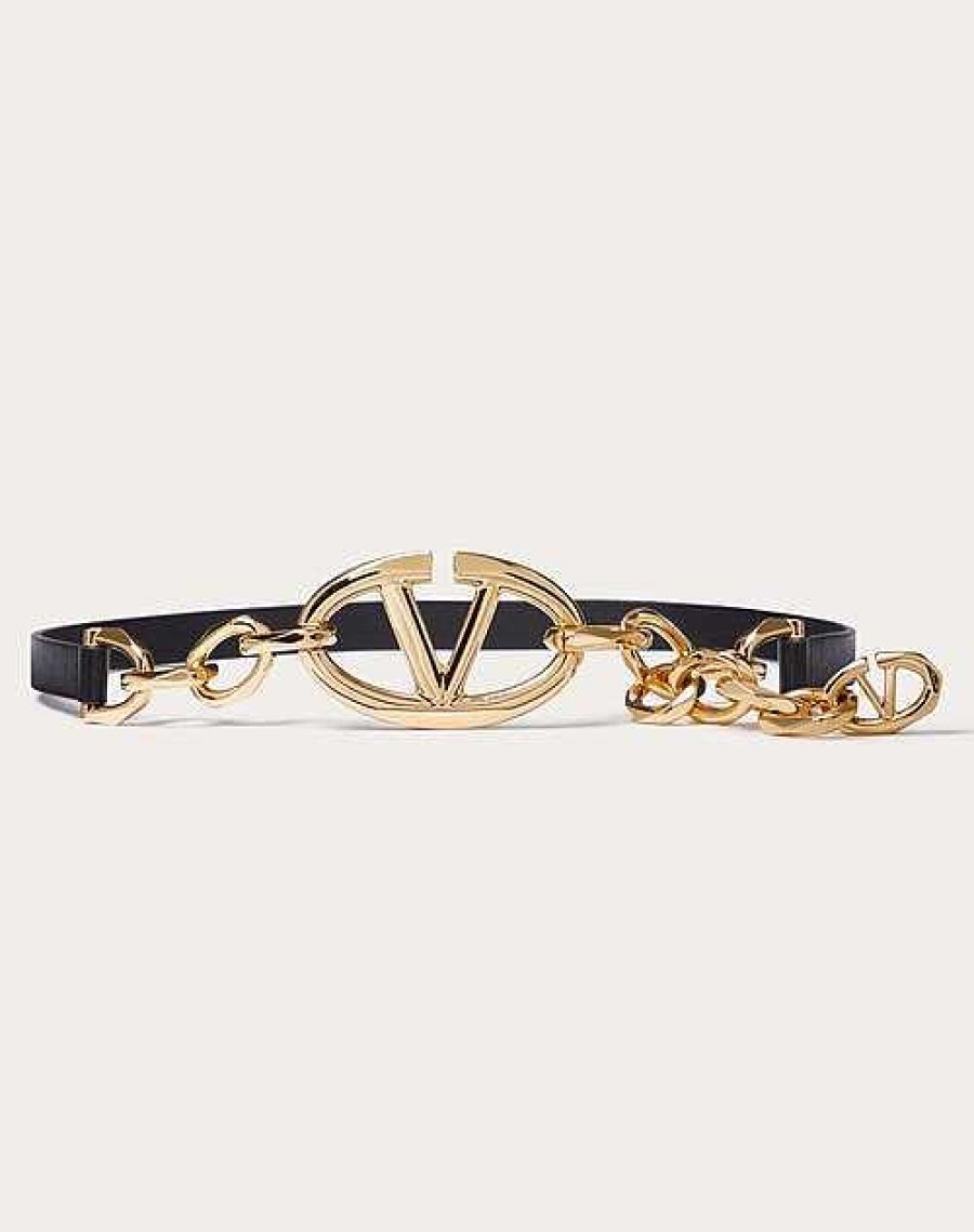 Valentino Vlogo Signature Shiny Calfskin Belt With Chain | Belts