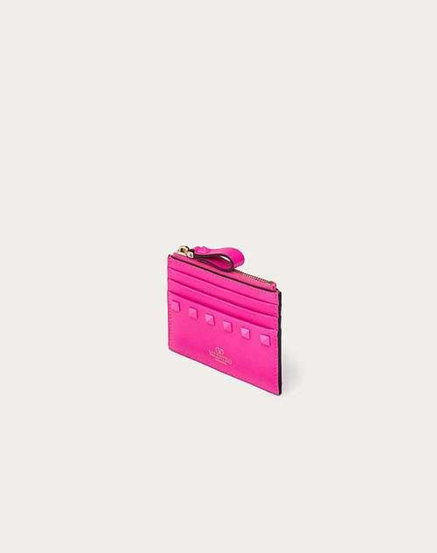 Valentino Rockstud Calfskin Cardholder With Zipper | Wallets And Small Leather Goods