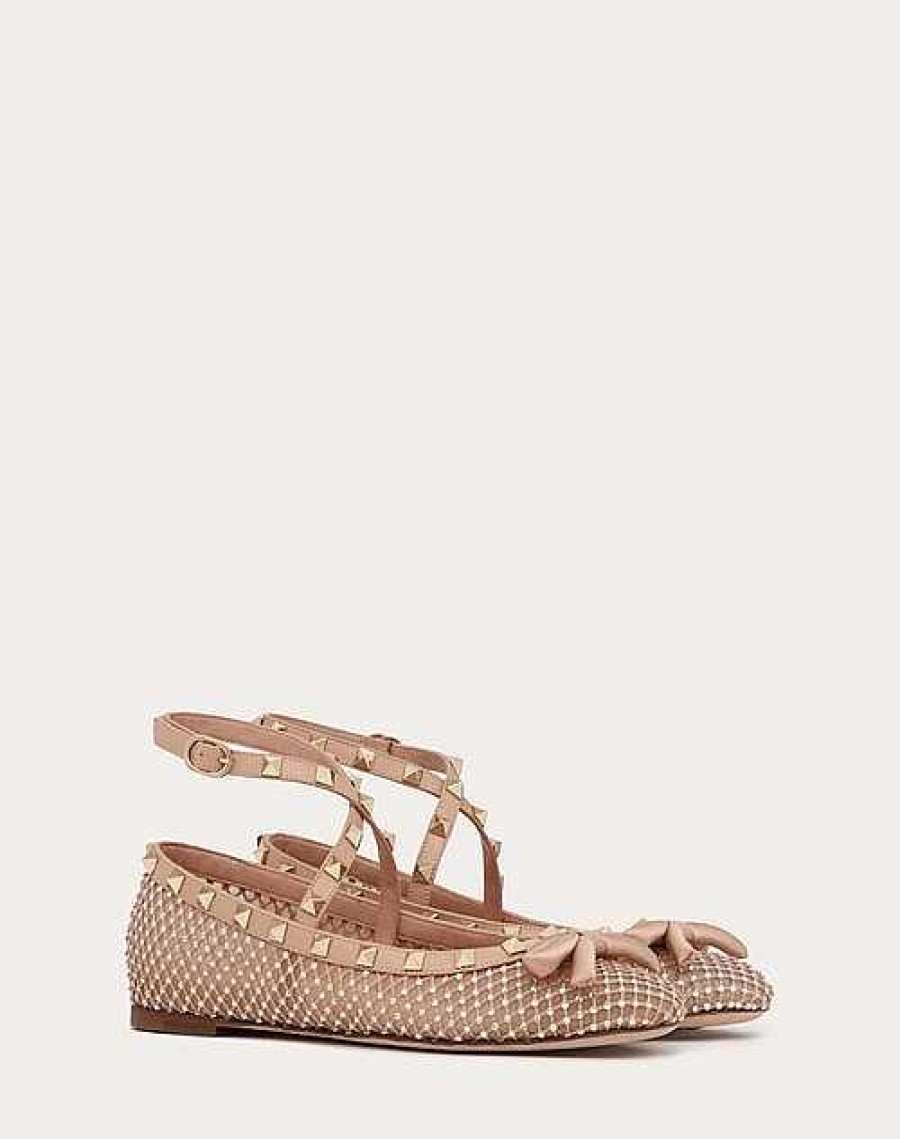 Valentino Rockstud Mesh Ballerina With Crystals | Ballerinas