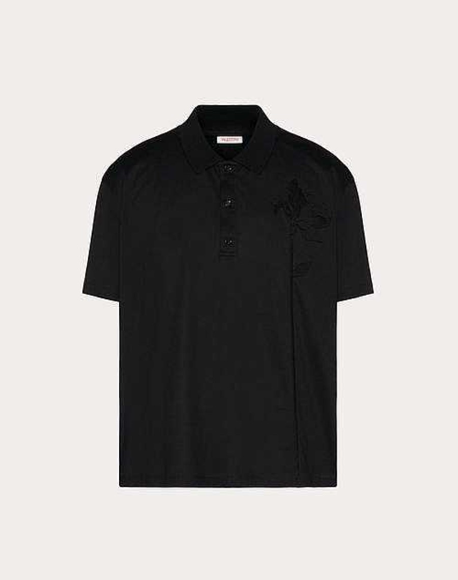 Valentino Mercerized Cotton Polo With Flower Embroidery | T-Shirts And Sweatshirts