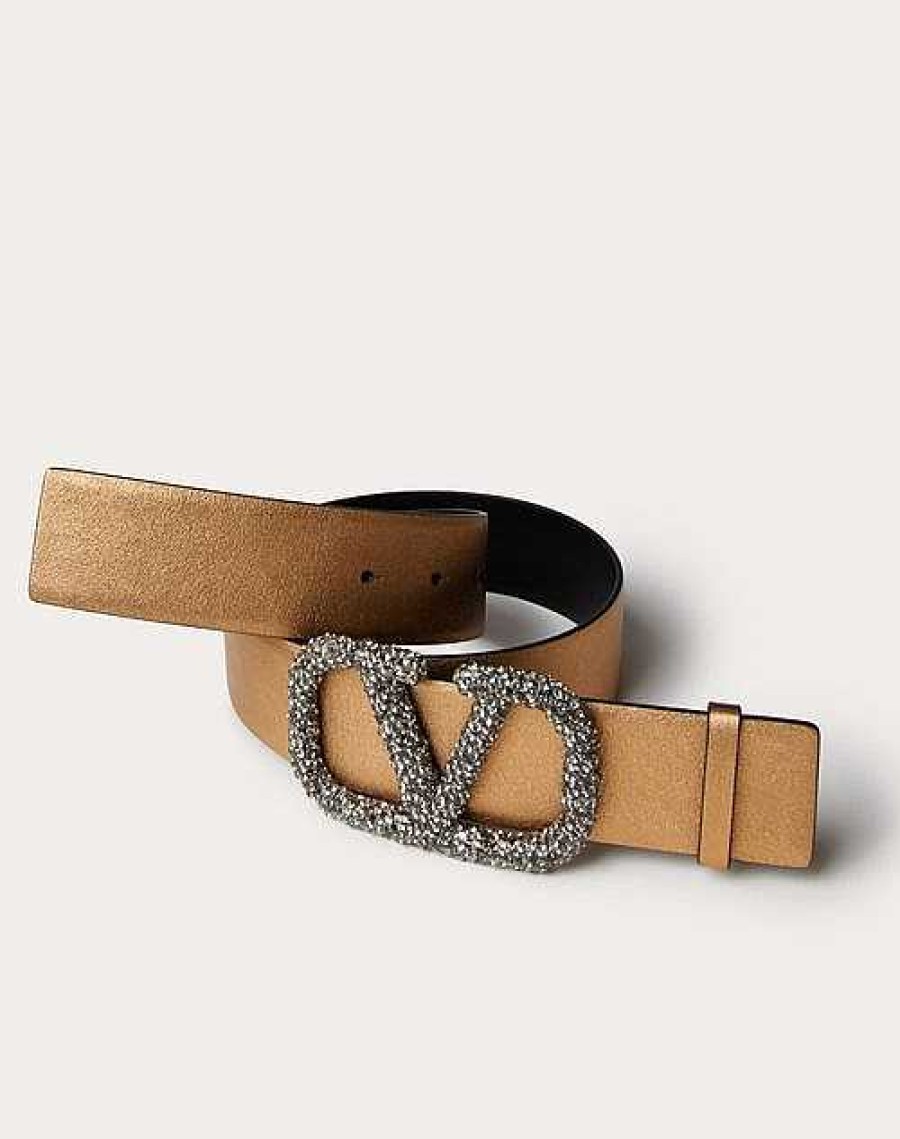 Valentino Vlogo Signature Reversible Belt In Metallic Shiny Calfskin 40 Mm | Belts