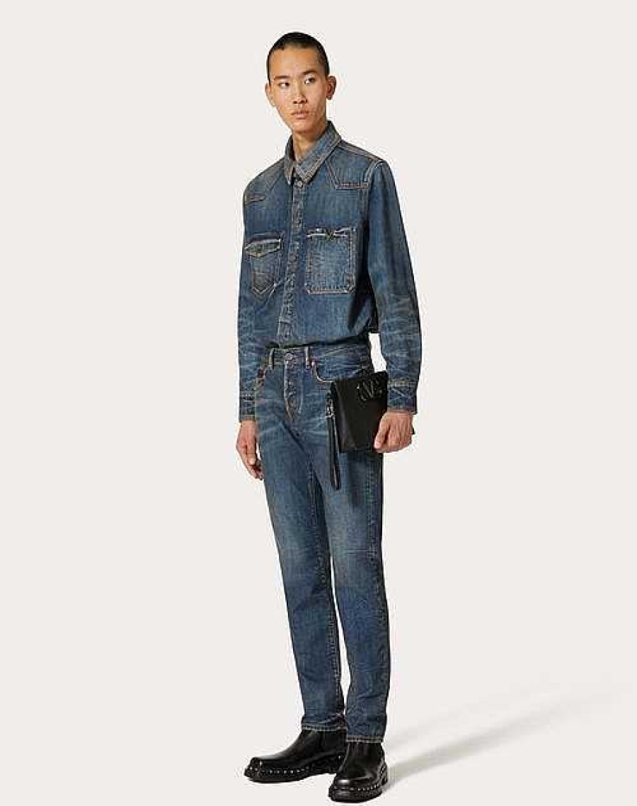 Valentino Shirt With Metallic V Detail | Denim