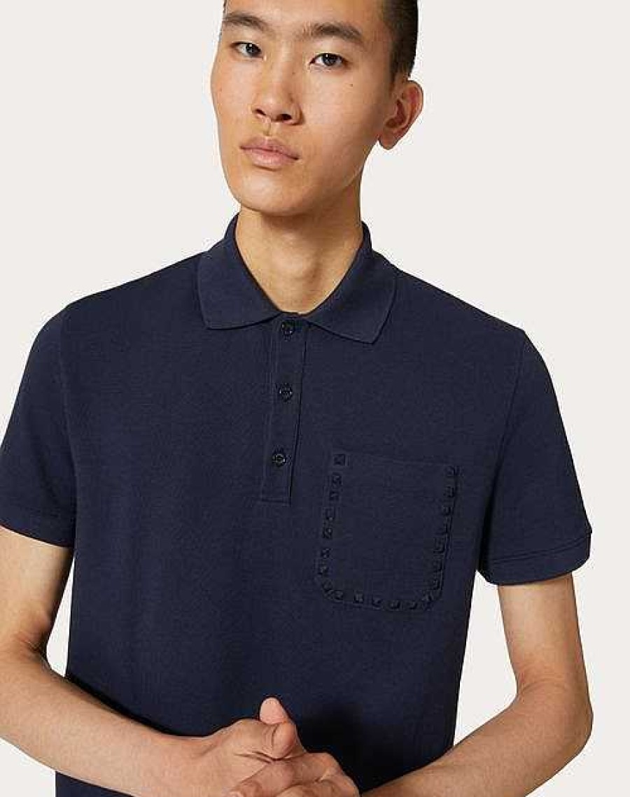 Valentino Cotton Pique Polo Shirt With Rockstud Untitled Studs | T-Shirts And Sweatshirts