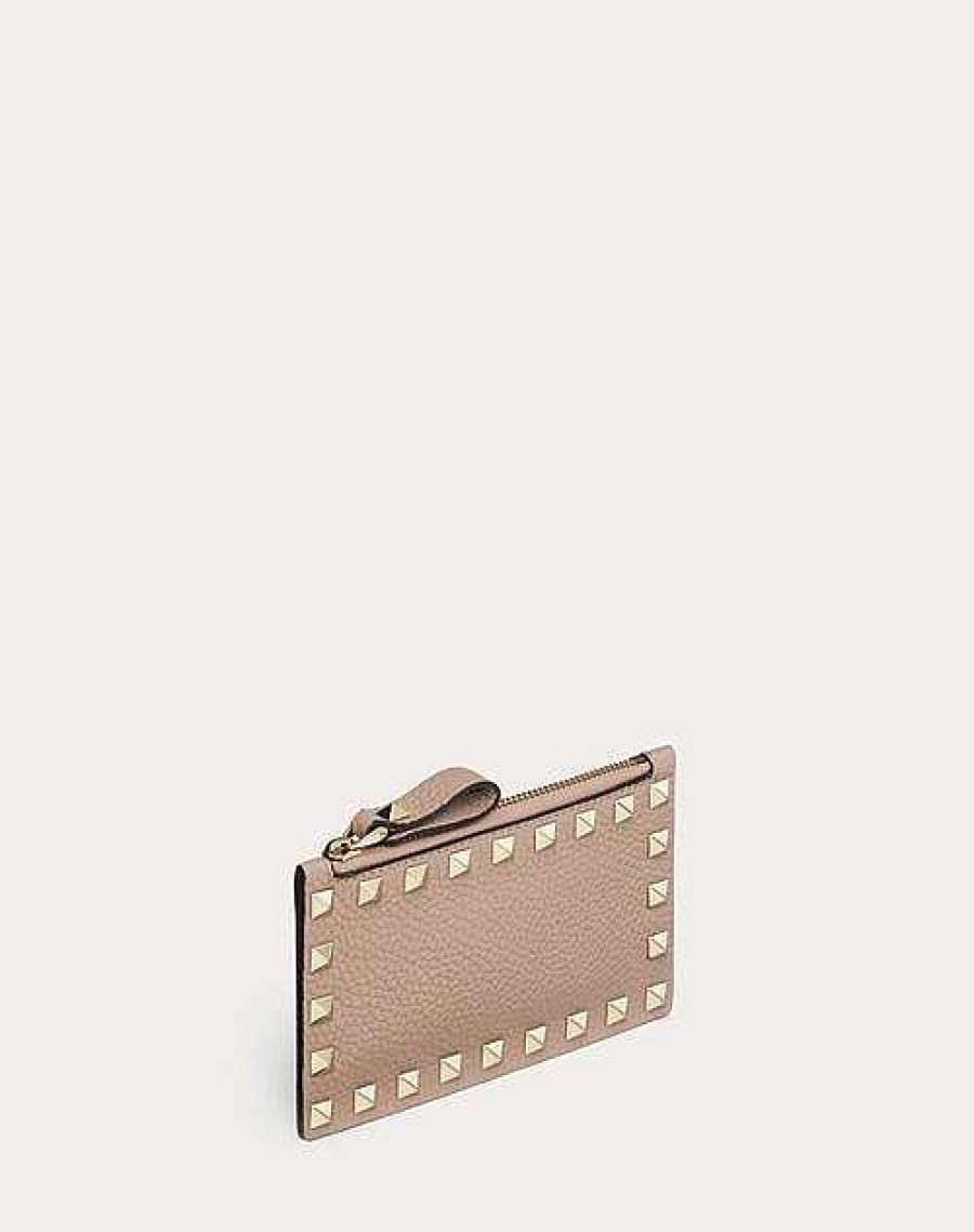 Valentino Rockstud Grainy Calfskin Cardholder With Zipper | Wallets And Small Leather Goods