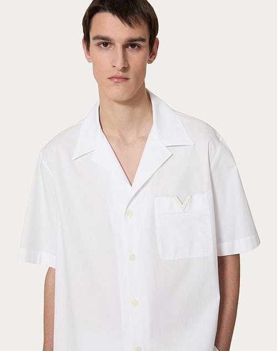 Valentino Cotton Poplin Bowling Shirt With Rubberized V Detail | Shirts