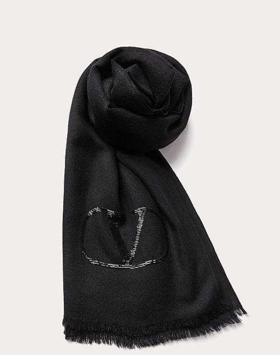 Valentino Vlogo Signature Cashmere And Silk Shawl With Lurex Logo | Soft Accessories