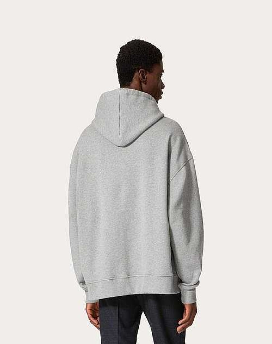 Valentino Cotton Hooded Sweatshirt With Metallic V Detail | T-Shirts And Sweatshirts