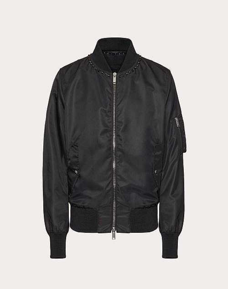 Valentino Nylon Bomber Jacket With Untitled Studs On The Neckline | Outerwear