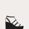 Valentino Rockstud Ankle Strap Wedge Sandal In Calfskin Leather 95 Mm | Espadrilles And Wedges