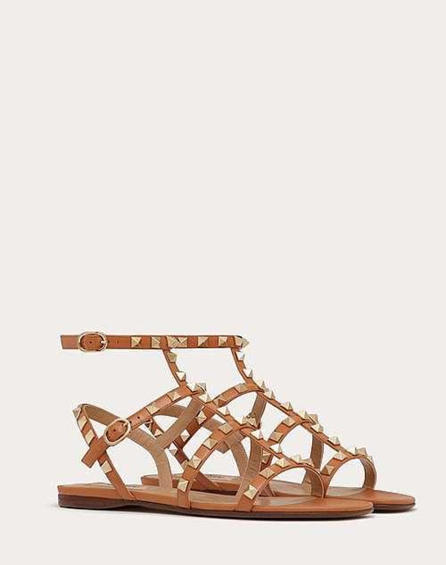 Valentino Rockstud Flat Calfskin Sandal With Straps | Sandals