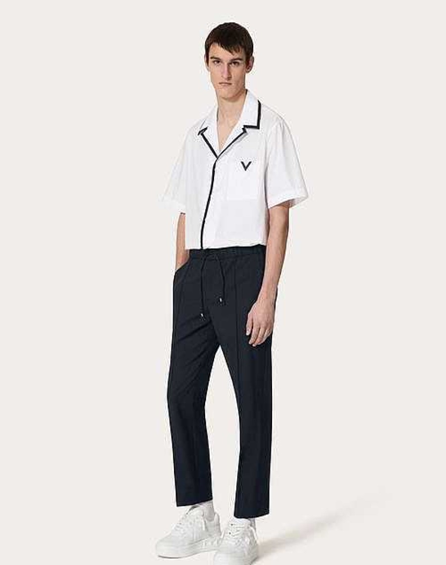 Valentino Cotton Poplin Bowling Shirt With Rubberized V Detail | Shirts