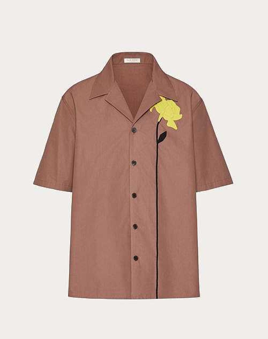 Valentino Cotton Poplin Bowling Shirt With Floral Cut-Out Embroidery | Shirts