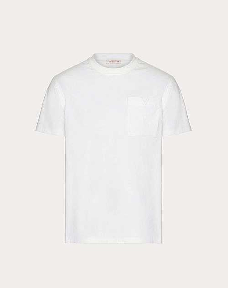 Valentino Cotton T-Shirt With Topstitched V Detail | T-Shirts And Sweatshirts