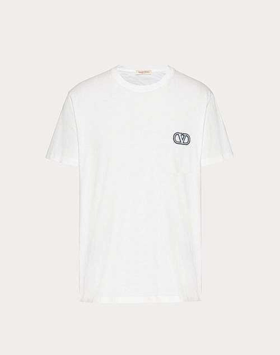 Valentino Cotton T-Shirt With Vlogo Signature Patch | T-Shirts And Sweatshirts