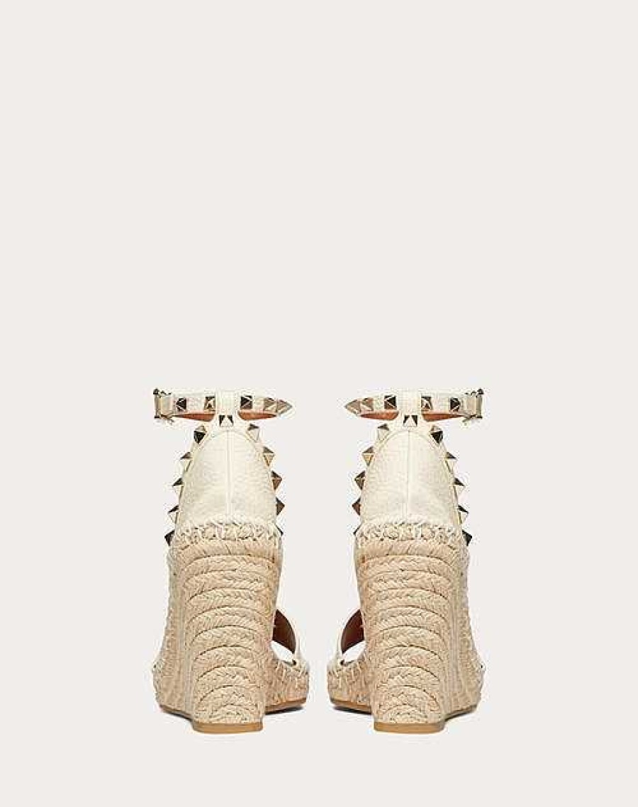 Valentino Double Rockstud Grainy Calfskin Wedge Sandal 105 Mm | Espadrilles And Wedges