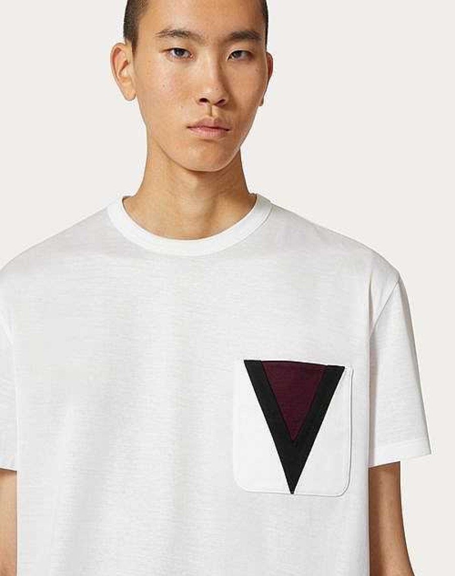 Valentino Cotton T-Shirt With Inlaid V Detail | T-Shirts And Sweatshirts