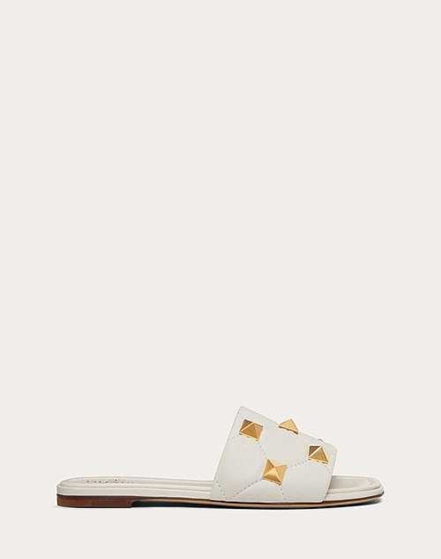 Valentino Roman Stud Flat Slide Sandal In Quilted Nappa | Slides And Thongs