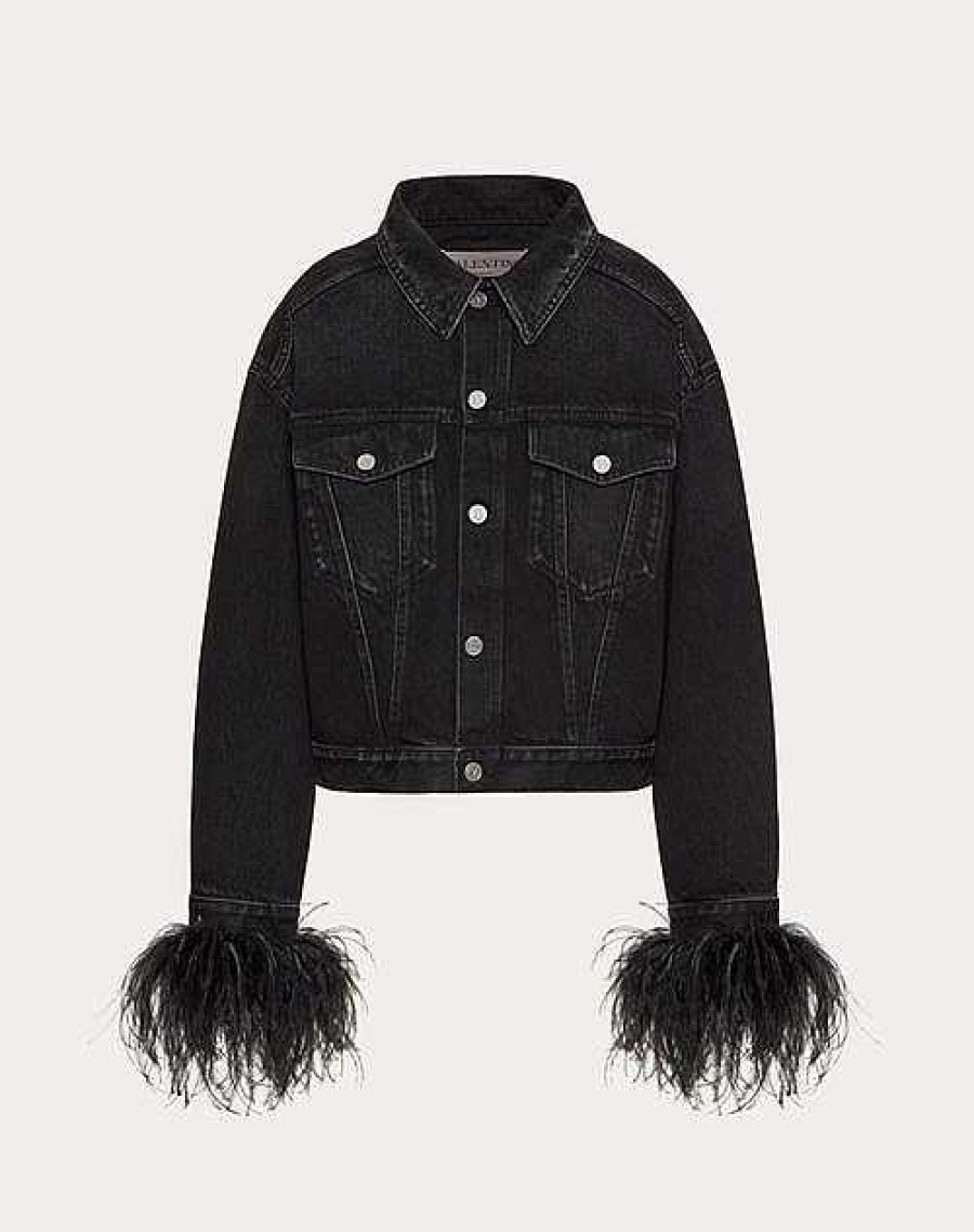 Valentino Embroidered Denim Jacket With Feathers | Denim