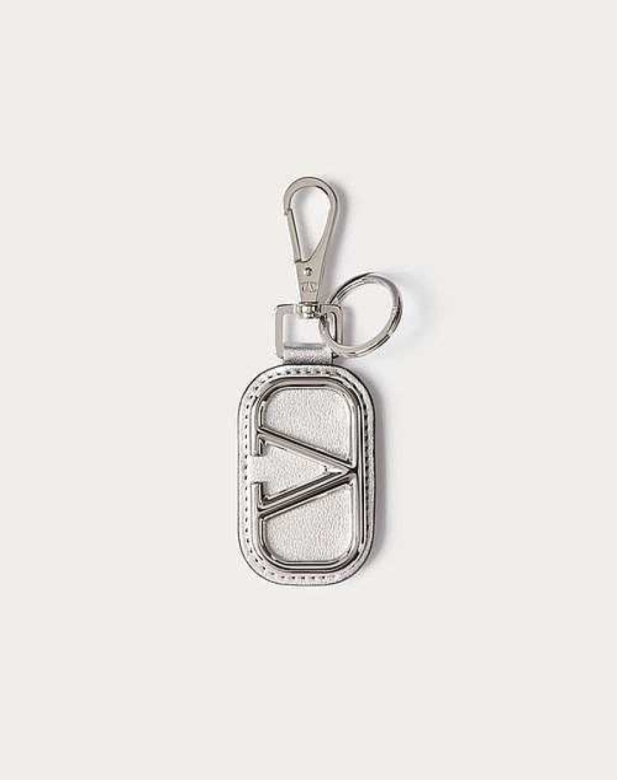 Valentino Vlogo Signature Grainy Metallic Calfskin Key Chain | Wallets And Small Leather Goods