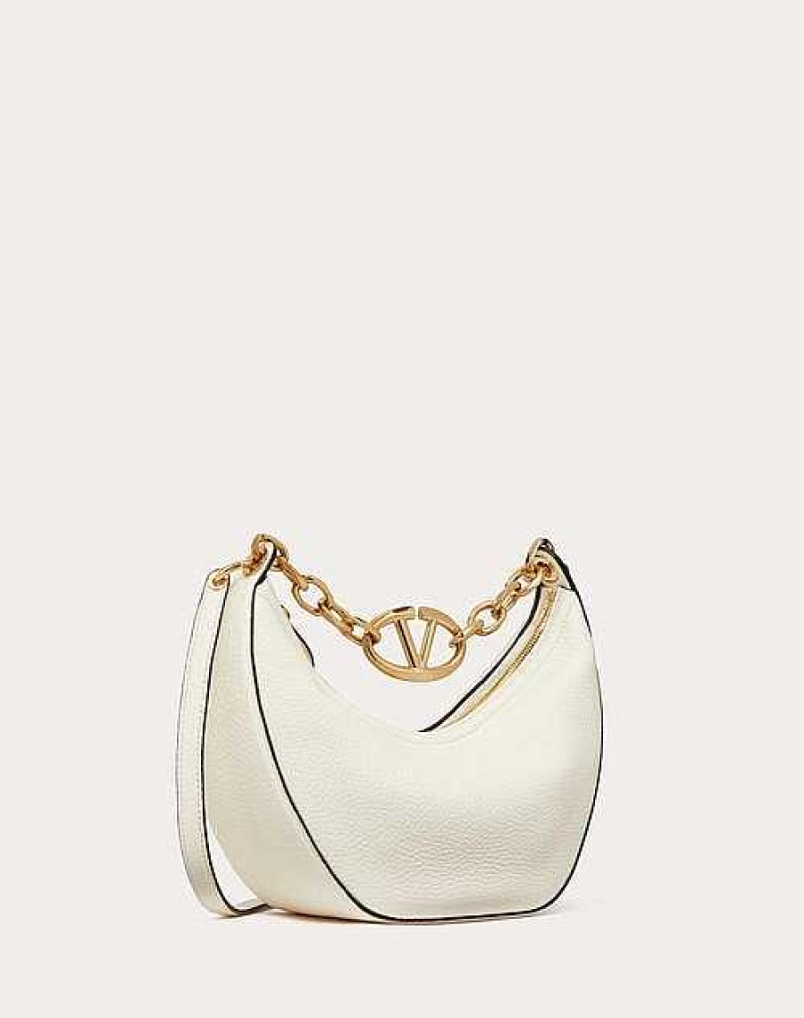 Valentino Small Vlogo Moon Hobo Bag In Grainy Calfskin With Chain | Shoulder Bags