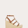 Valentino Rockstud Wedge Sandal With Calfskin Straps 95Mm | Espadrilles And Wedges