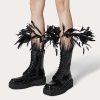 Valentino Rockstud M-Way Combat Boot In Calfskin With Feathers 50Mm | Boots