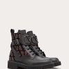 Valentino Vlogo Signature Combat Boot In Calfskin And Toile Iconographe 35Mm | Boots