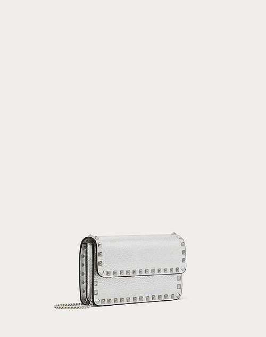 Valentino Rockstud Metallic Grainy Calfskin Wallet With Chain | Mini Bags