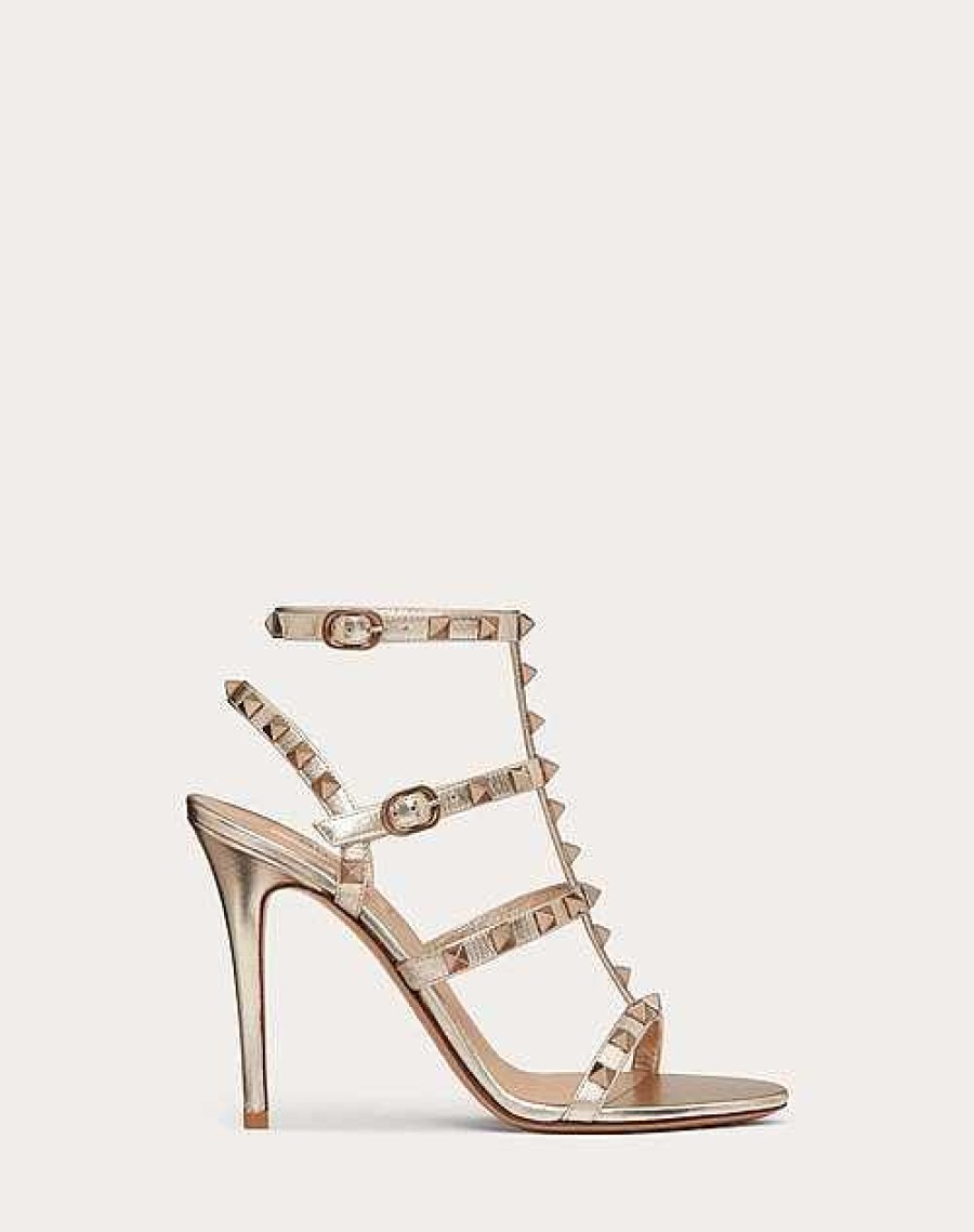 Valentino Rockstud Metallic Calf Leather Ankle Strap Sandal 100 Mm | Sandals