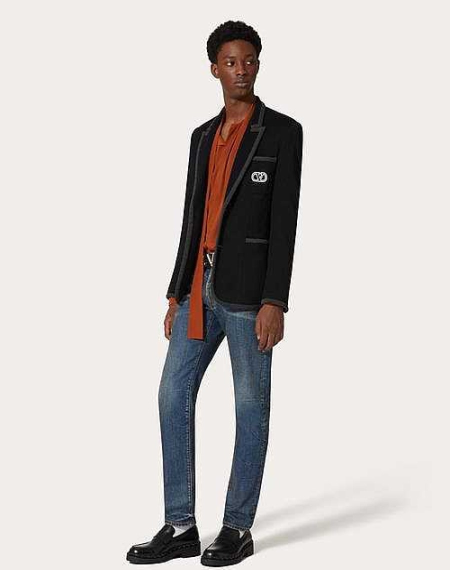 Valentino Single-Breasted Cotton Jersey Jacket With Vlogo Signature Patch | Coats And Blazers