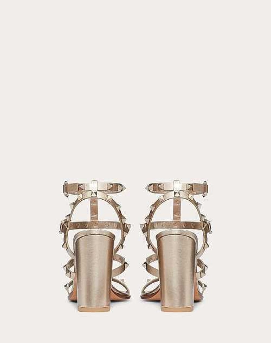 Valentino Rockstud Metallic Calf Leather Ankle Strap Sandal 90 Mm | Sandals