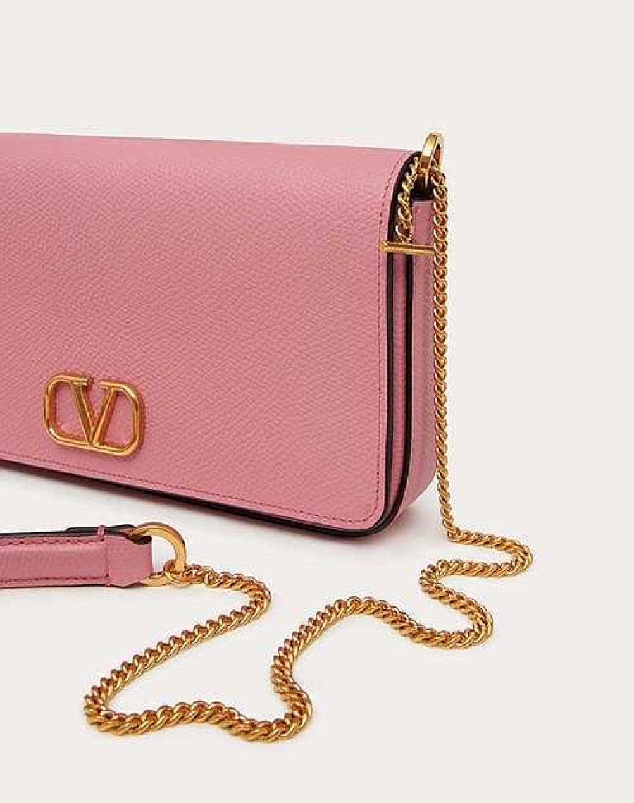 Valentino Vlogo Signature Grainy Calfskin Pouch With Chain | Mini Bags