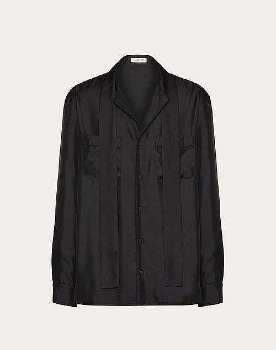 Valentino Silk Pajama Shirt With Scarf Collar | Shirts