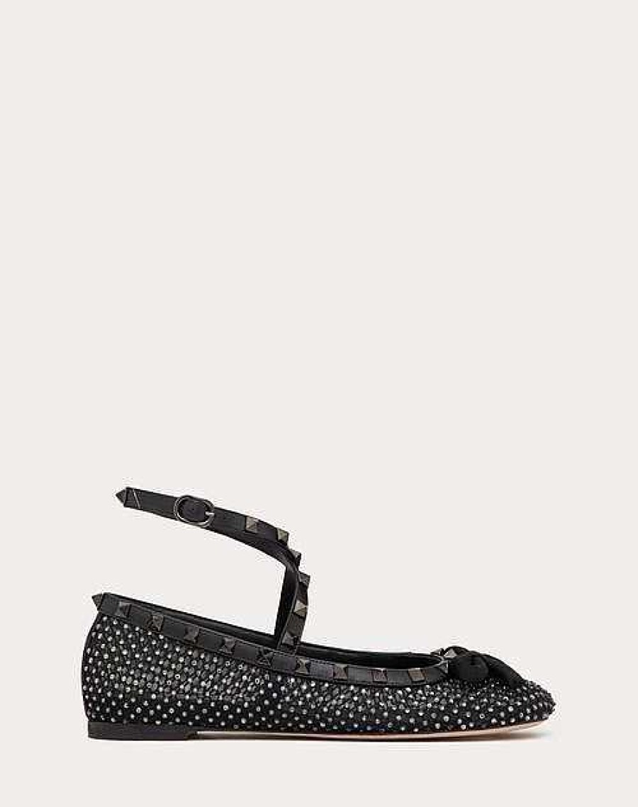 Valentino Rockstud Mesh Ballerina With Crystals And Matching Studs | Ballerinas