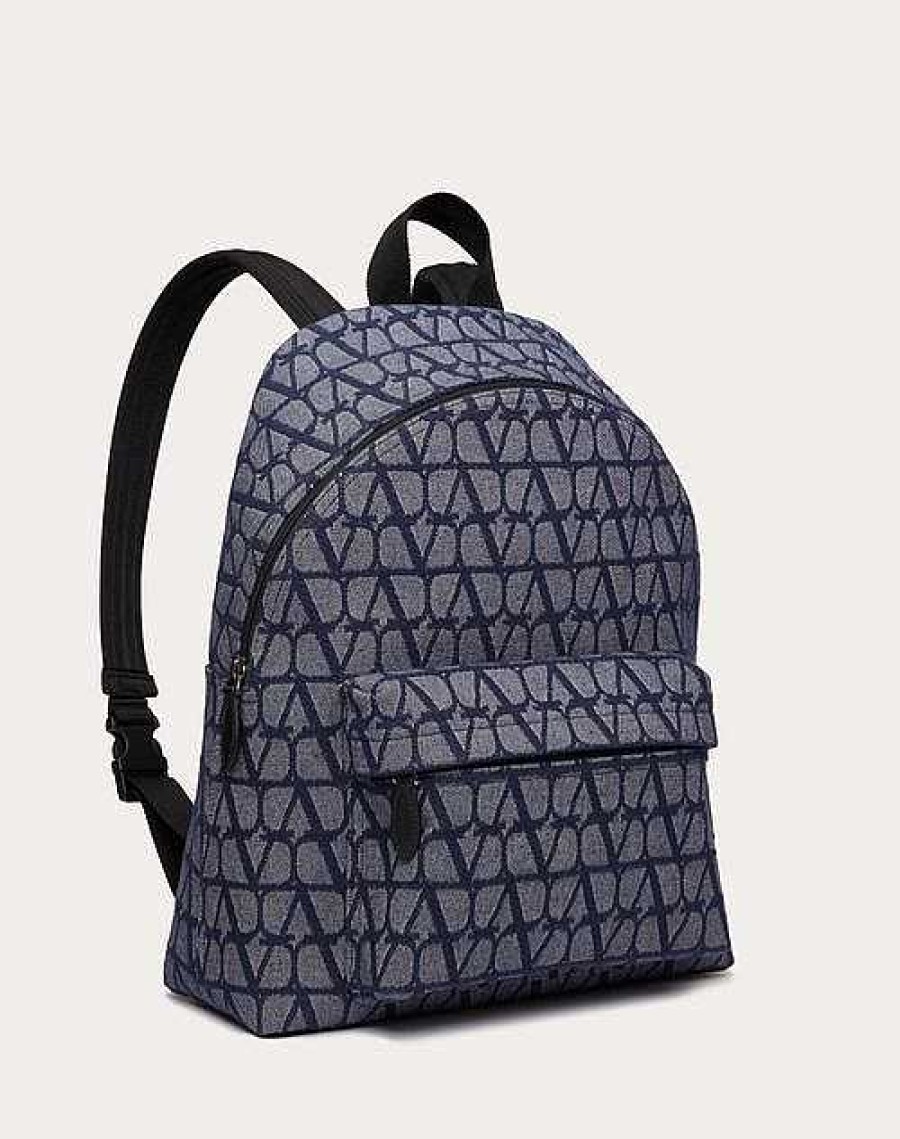 Valentino Toile Iconographe Backpack In Denim-Effect Jacquard Fabric | Backpacks