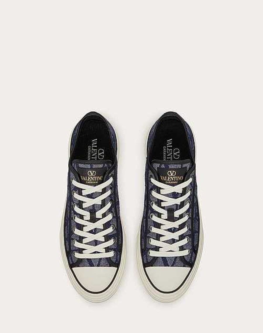 Valentino Denim-Effect Jacquard Toile Iconographe Totaloop Low-Top Sneaker | Sneakers