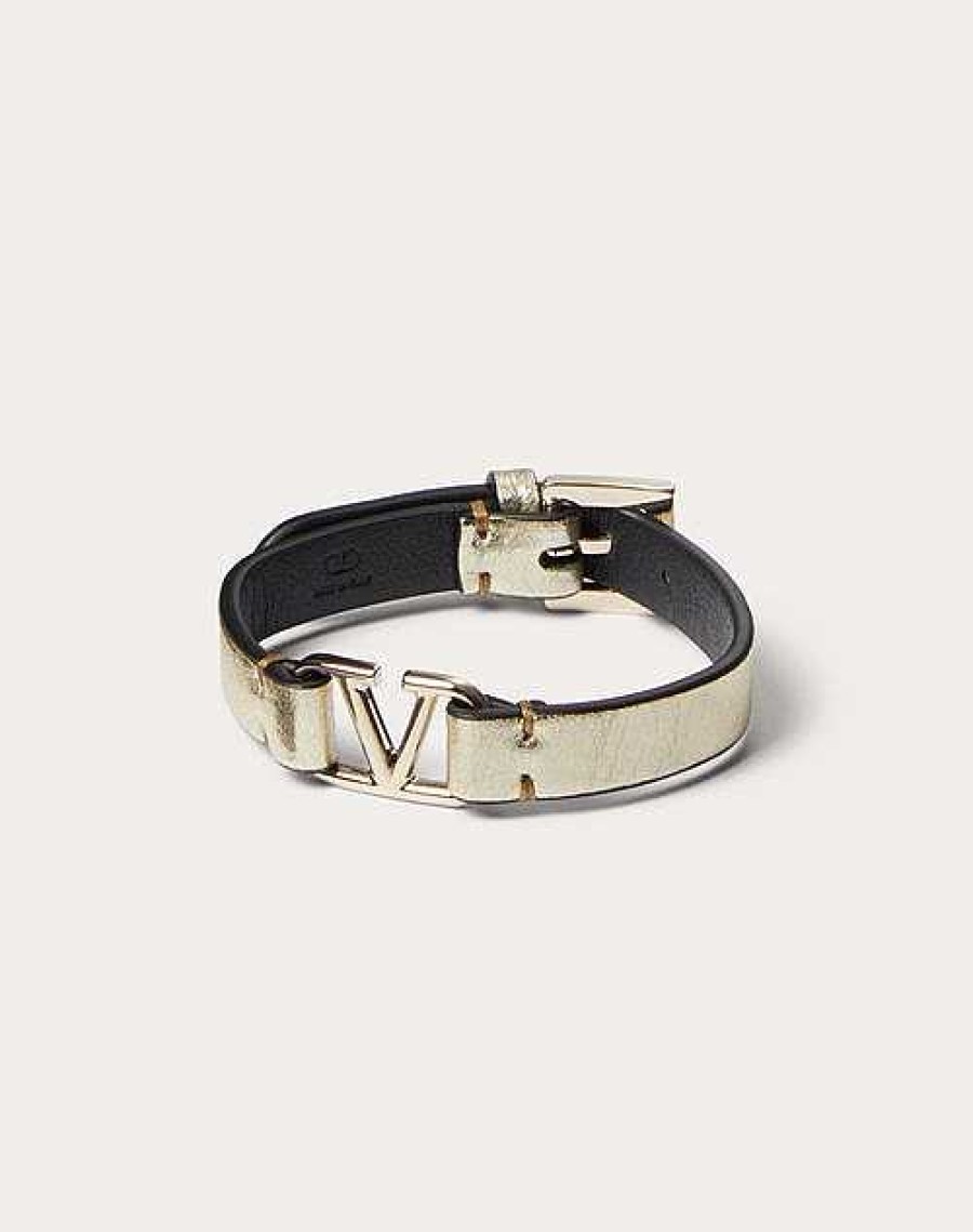 Valentino Vlogo Signature Metallic Calfskin Leather Bracelet | Jewelry