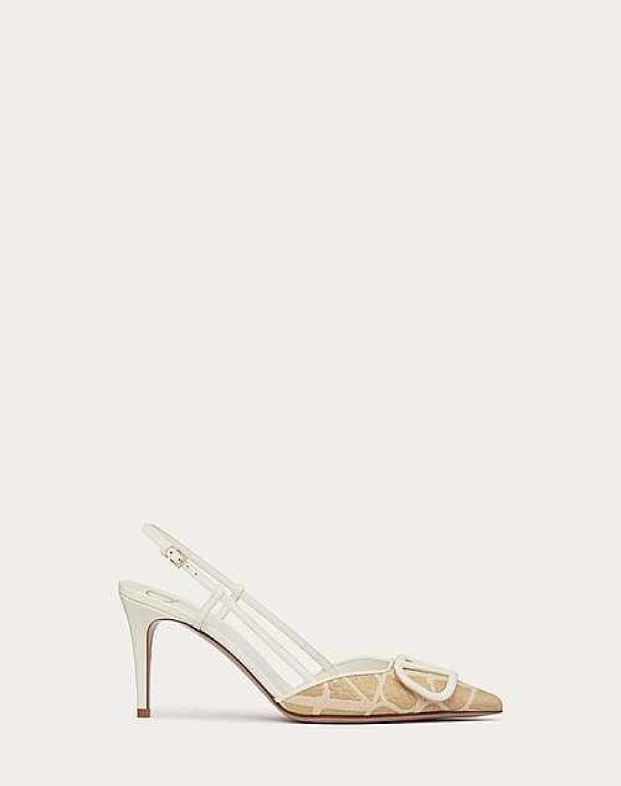 Valentino Vlogo Signature Slingback Pump In Toile Iconographe Raffia 80Mm | Pumps