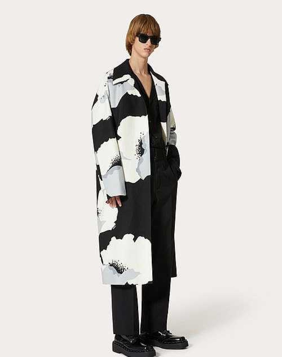 Valentino Crepe Couture Caban With Valentino Flower Portrait Print | Coats And Blazers