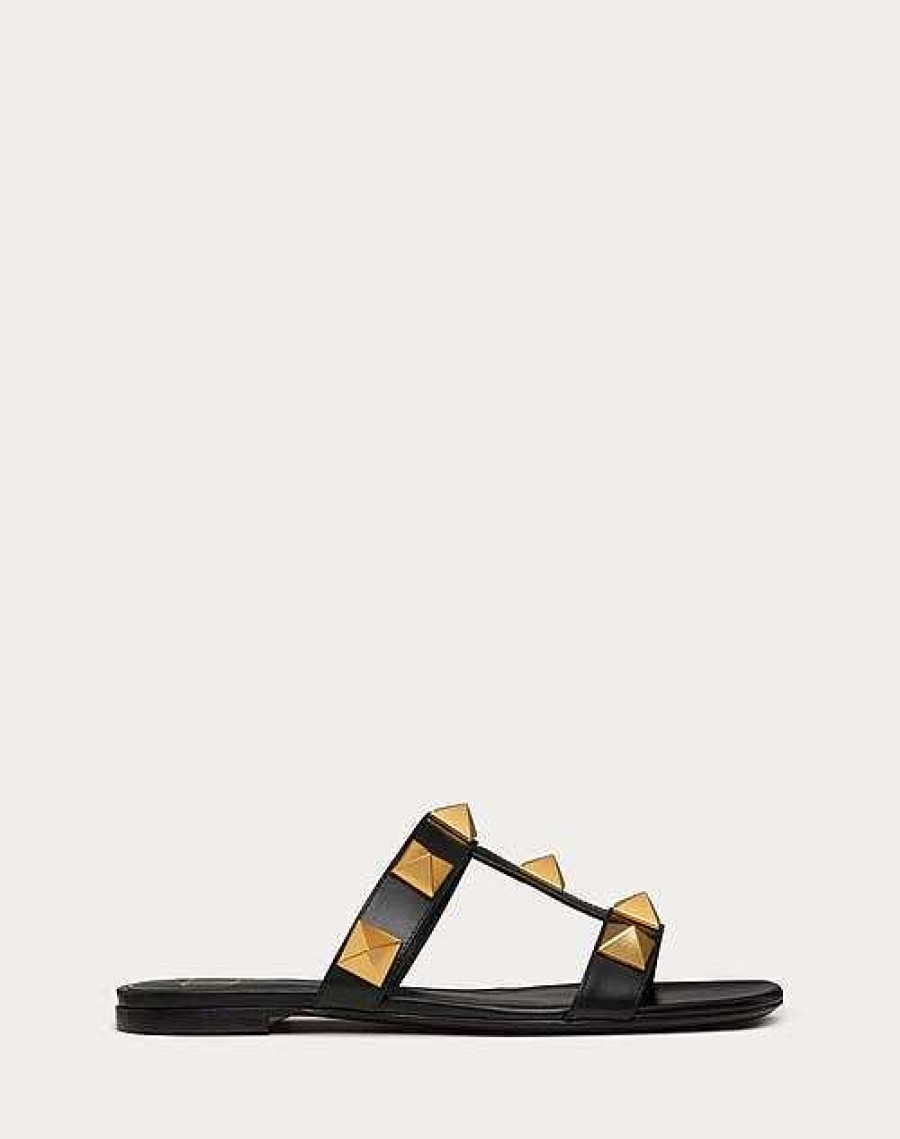 Valentino Flat Roman Stud Calfskin Slide Sandal | Slides And Thongs