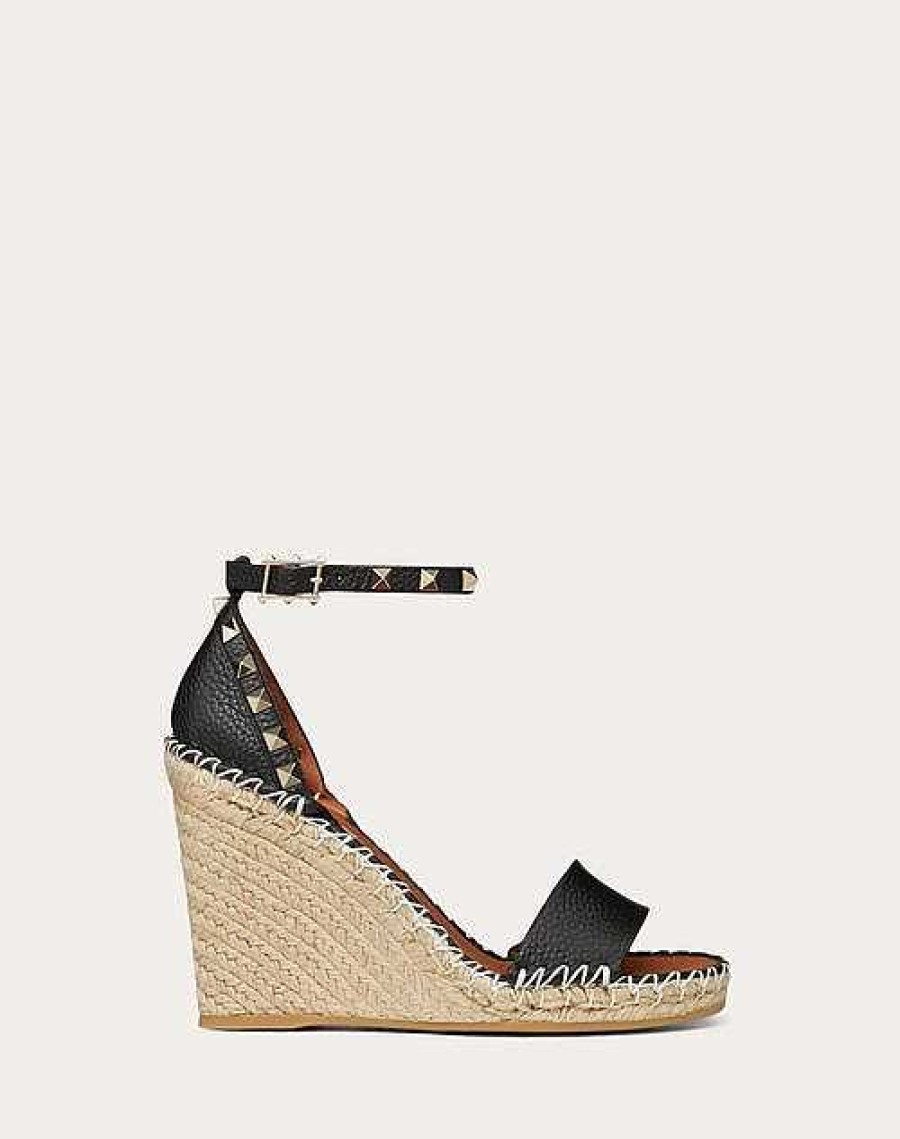 Valentino Double Rockstud Grainy Calfskin Wedge Sandal 105 Mm | Espadrilles And Wedges